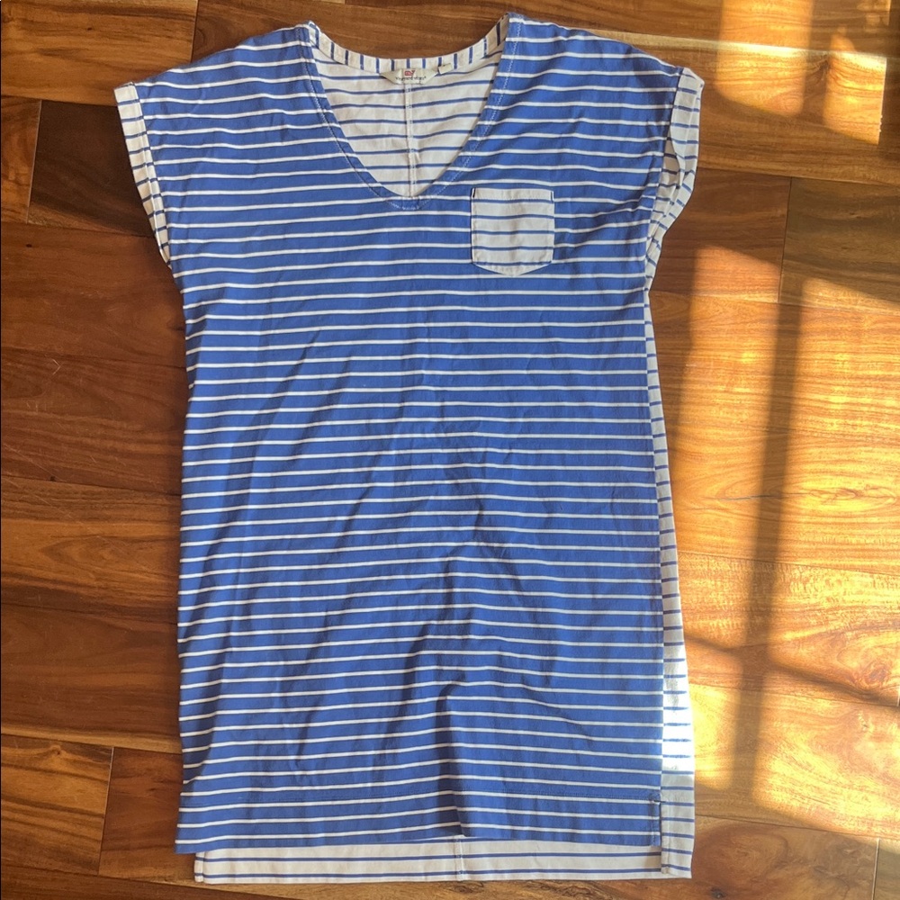 Vineyard Vines Blue & White Striped V-Neck T-shirt Dress
